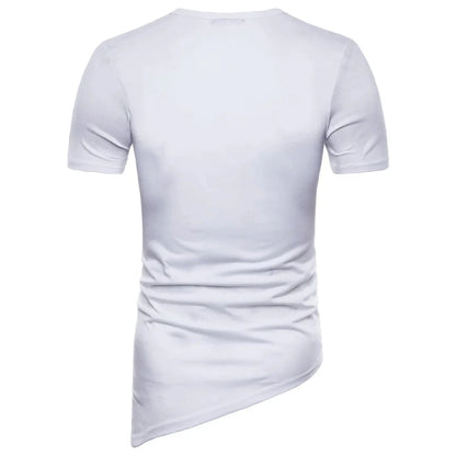 New2026 Men's Summer Short Sleeve T-shirts Trend Irregular Design Lace Up Solid Slim Tees Fashion Gothic Style Casual Shirts Men