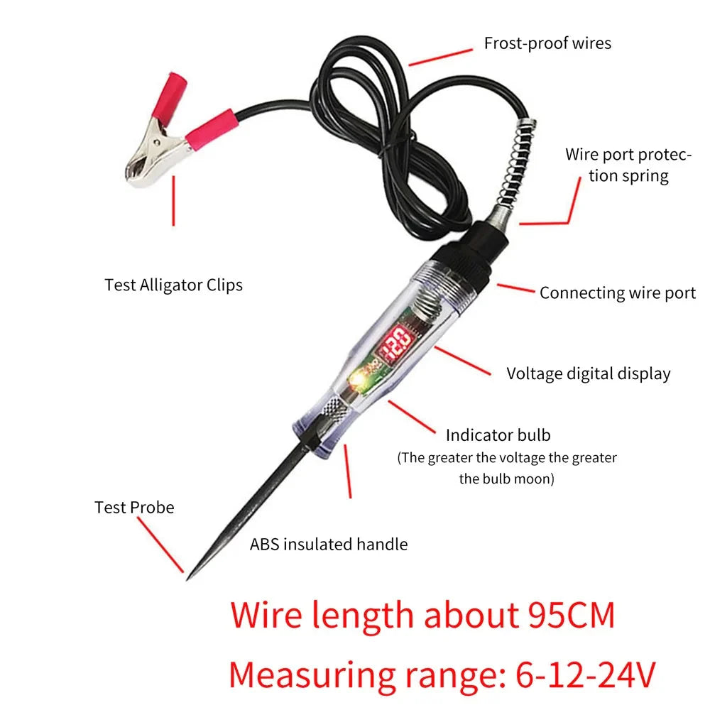 1pc 6V 12V 24V 48V 90V Car Digital Display Test Pen Circuit Test Pen Light Bulb Electric Measuring Pen Repair Tools