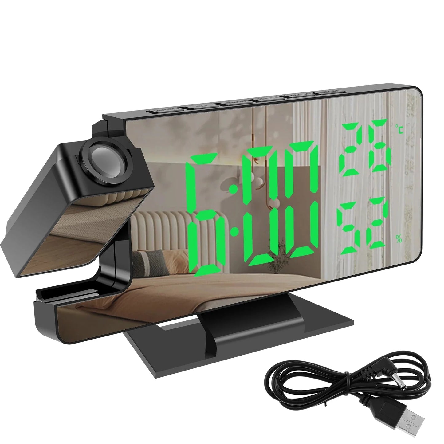 Projection digital alarm clock 180 ° arm projection LED alarm clock multifunctional USB plug in projector desktop LED clock