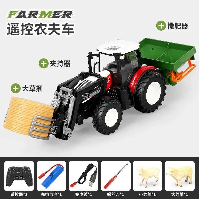 RC Farm Tractor Toy 2.4G Remote Control Combine Harvester Truck with Sounds Lights & Spray 1:24 High Simulation Toddlers Vehicle