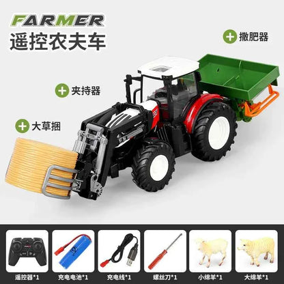 RC Farm Tractor Toy 2.4G Remote Control Combine Harvester Truck with Sounds Lights & Spray 1:24 High Simulation Toddlers Vehicle
