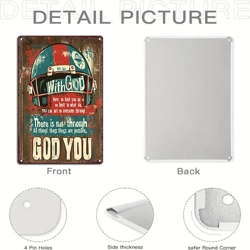 Inspirational Football Helmet Quote - Rustic Aluminum Metal Sign for Kitchen & Pub Decor, Faith-Based 8x12 Wall Art