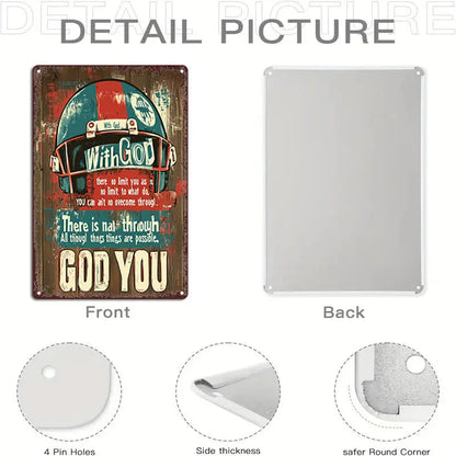 Inspirational Football Helmet Quote - Rustic Aluminum Metal Sign for Kitchen & Pub Decor, Faith-Based 8x12 Wall Art