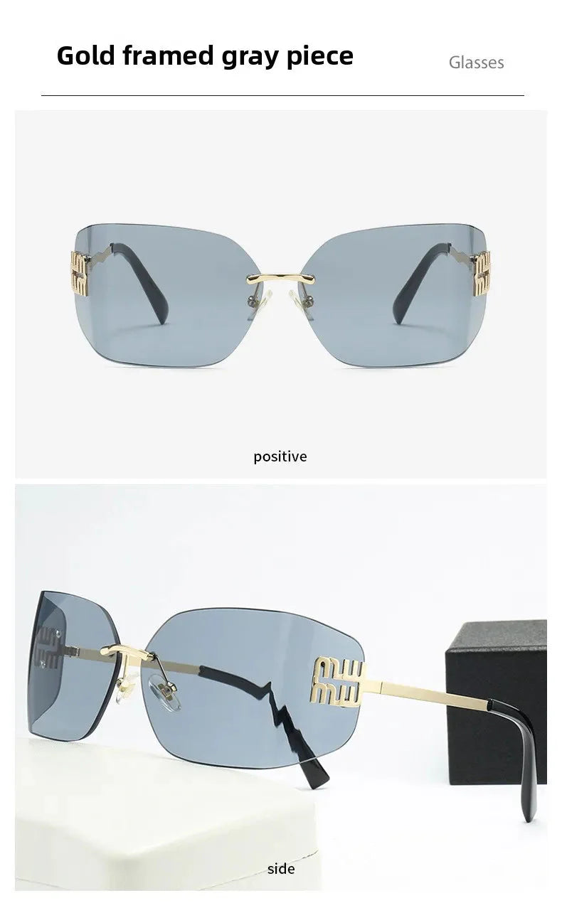 Curved One-Piece Sunglasses, Frameless Square Cut-Edge Design, UV400 Protection, Women's High-End Street Style