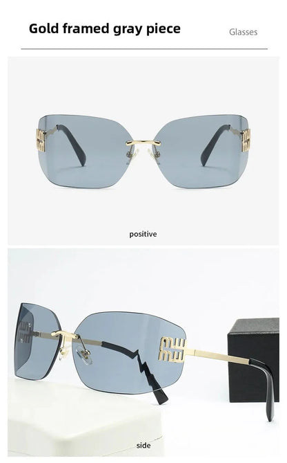 Curved One-Piece Sunglasses, Frameless Square Cut-Edge Design, UV400 Protection, Women's High-End Street Style