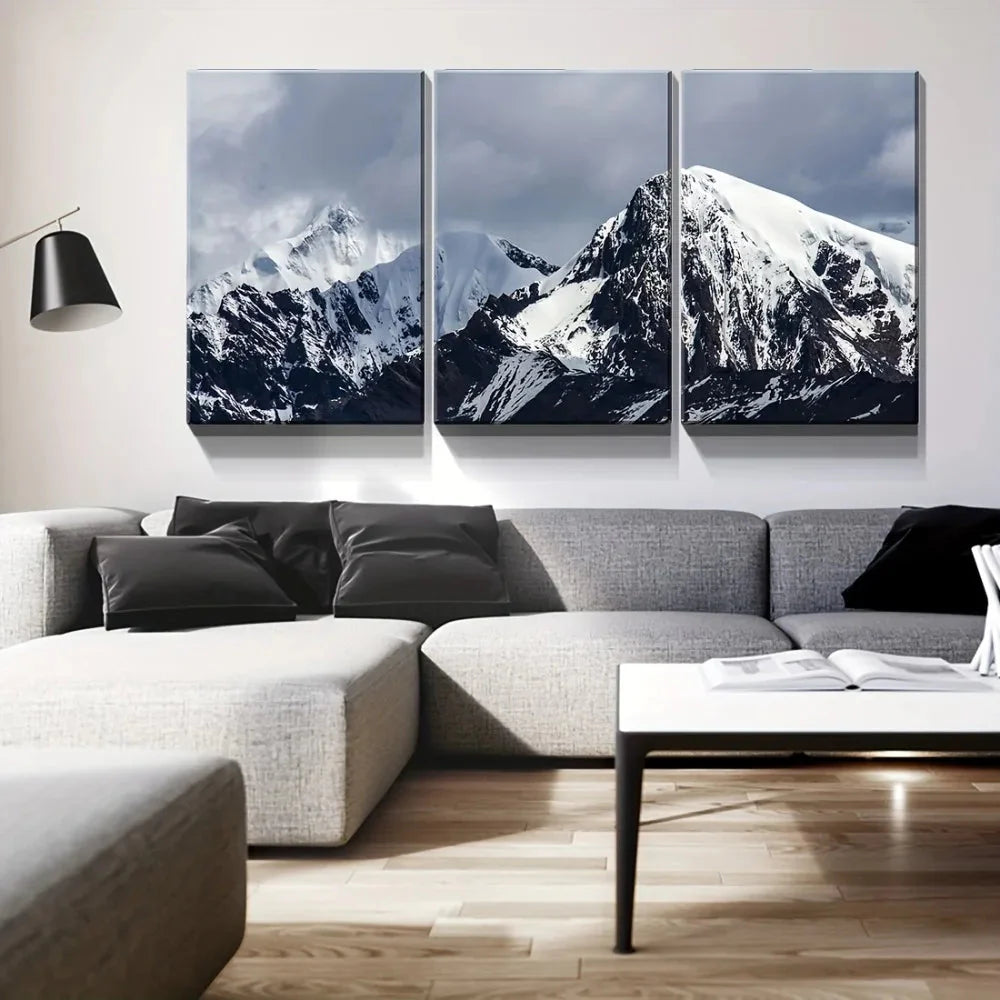 3 Panel Canvas Wall Art - Snow Mountain HD Modern Home decor, living room home decor,1.5 inch chunky wood frame
