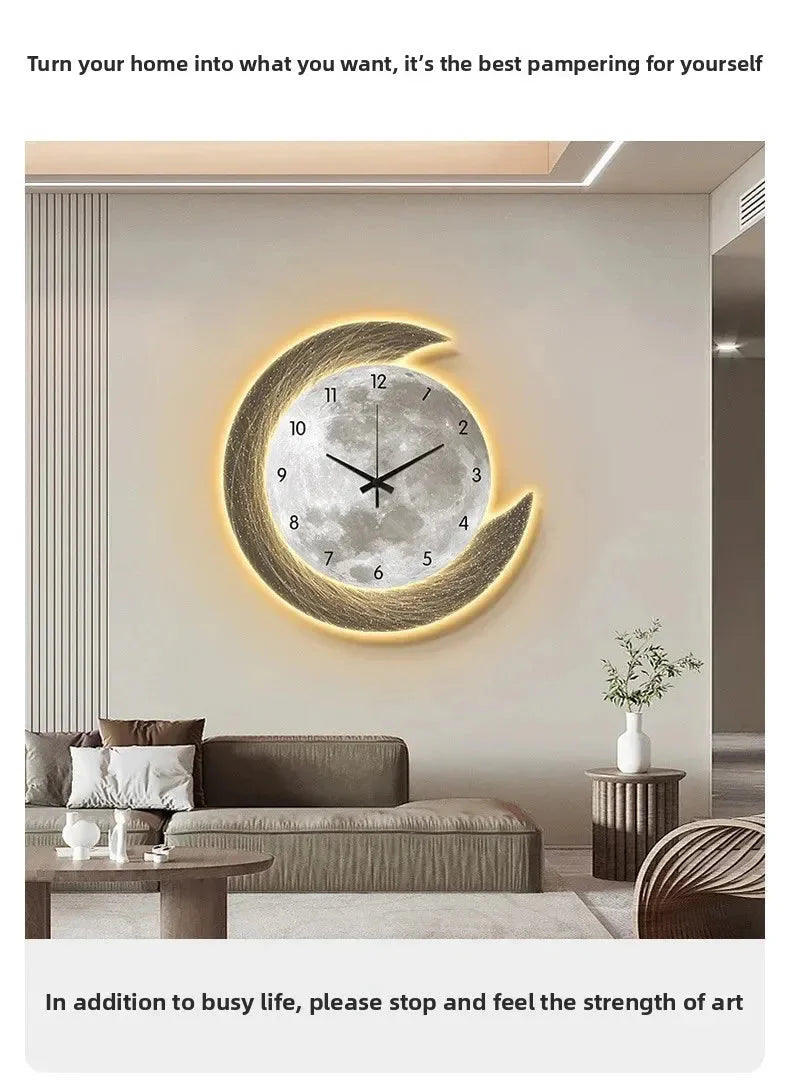 20in LED Light Wall Clock Dining Room Living Moon The Earth Modelling Silent Movement Bedroom Clock Wall Decoration Home Gifts