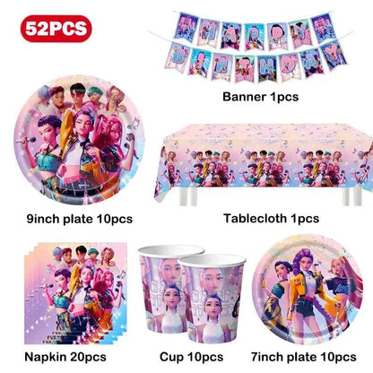 K-Pop Demon Hunters Birthday Decorations Girls Birthday Party Tableware Balloons Set Cup Plates Girls Favor Kpop Warriors Supply