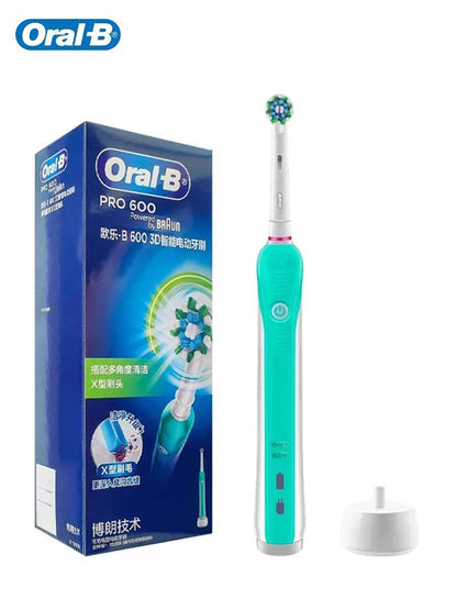 Oral B Electric Toothbrush Pro600 3D Action Daily Clean Pressure Sensor Gum Care Waterproof Rechargeable 7-Day Battery Life