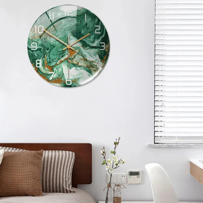 Black Gold Marble Metal Needle Modern Acrylic Round Clock 12"