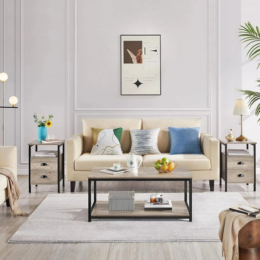 Coffee Tea Table with Metal Frame, Coffee with Open Storage Shelf, Vintage Accent Furniture for Living Room