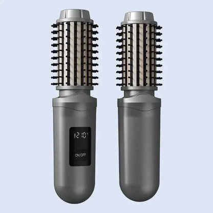 NewCordless Hair Curling Iron Brush USB Rechargeable Travel Heated Round Brush 2-in-1 Electric Hair Curling Wand Styling Tools