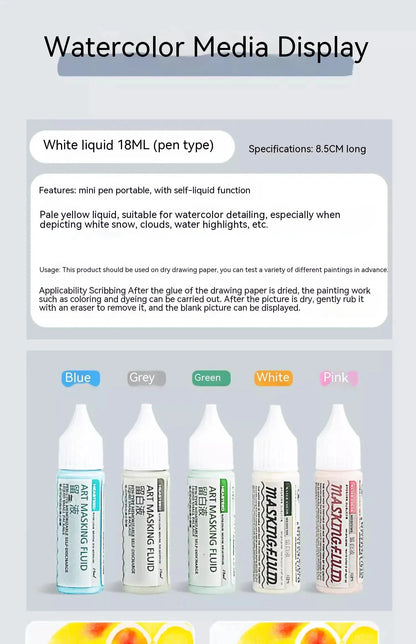 Art Masking Fluid White Latex Pigment Covering Liquid Painting Beginner Watercolor Paint Quickly for Ink Gouache Crafts Supplies