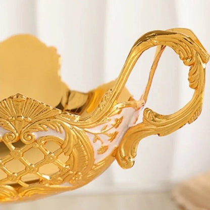European Fruit Plate,Alloy Household Hollowed-Out Shape Tall Feet Plate,Portable Gold Snack Disc,Candy Plate Wedding Decoration