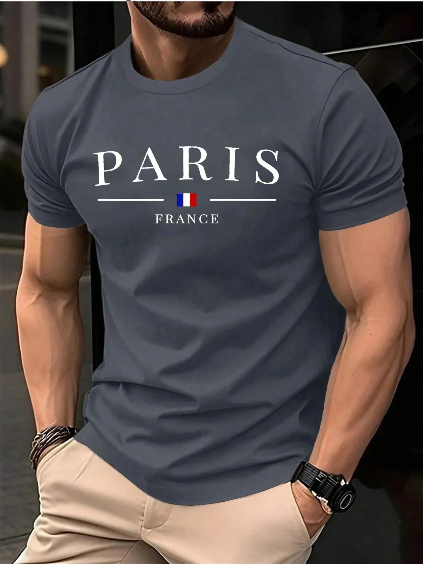 French Paris Print Men Women Pure Cotton T-shirt Popular Casual Fashion Trend Street Loose Sport Short-sleeve Adult Top Clothing