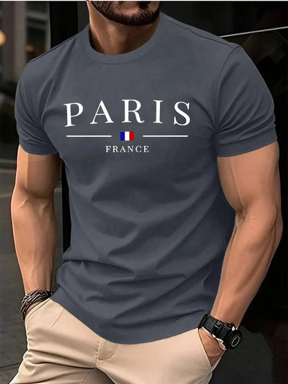 French Paris Print Men Women Pure Cotton T-shirt Popular Casual Fashion Trend Street Loose Sport Short-sleeve Adult Top Clothing