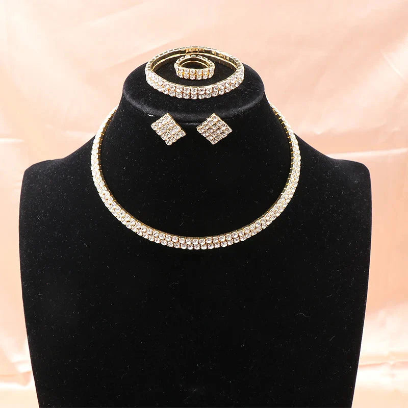 4Pcs/set Bridal Jewelry Set Necklace Bracelets Ring Earrings Set Super Gorgeous Luxury Shiny Fashion Jewelry Party Gift