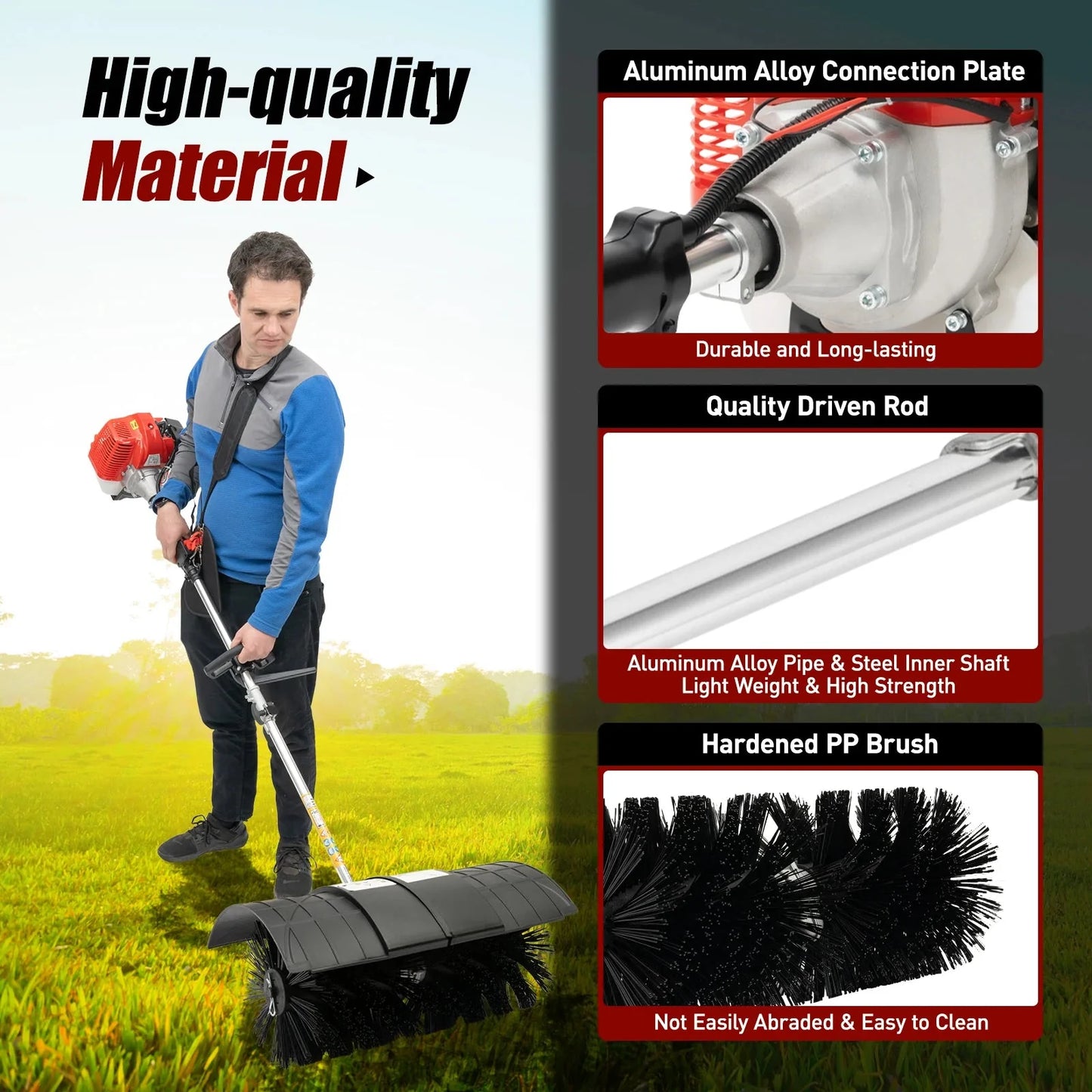 2.3HP 52CC Gas Power Walk Behind Sweeper, Hand-hold Snow Sweeper for Driveway Turf Artificial Grass