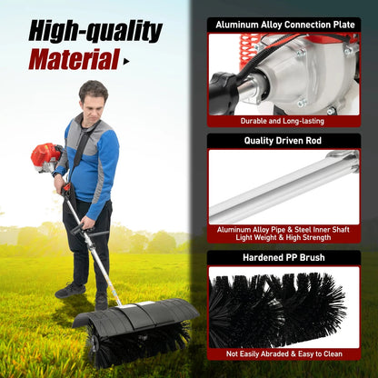 2.3HP 52CC Gas Power Walk Behind Sweeper, Hand-hold Snow Sweeper for Driveway Turf Artificial Grass