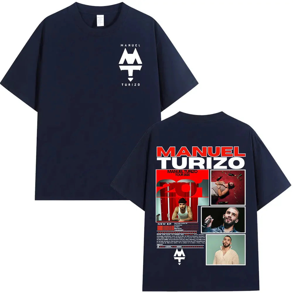 Rapper Manuel Turizo 201 Tour 2025 Men's and Women's T-shirts, Oversized Hip-hop Style Short-sleeved Cotton Casual T-shirts