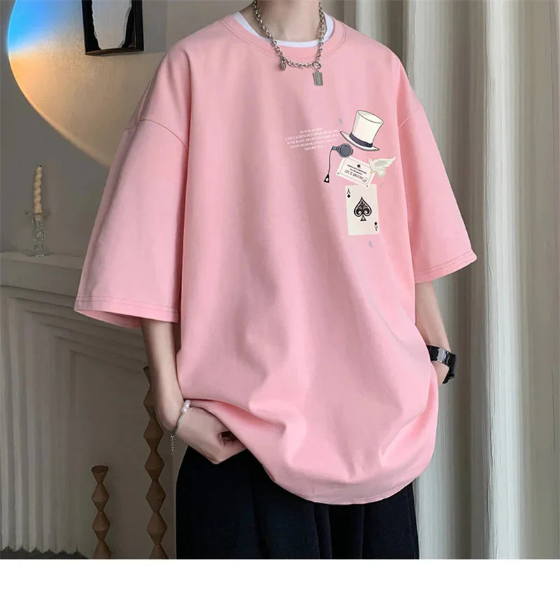 Men's Cotton T-shirts White 5XL Fashion Mens Oversized T Shirt Funny Print Summer Casual Wear Tee Shirts for Men Male Clothes