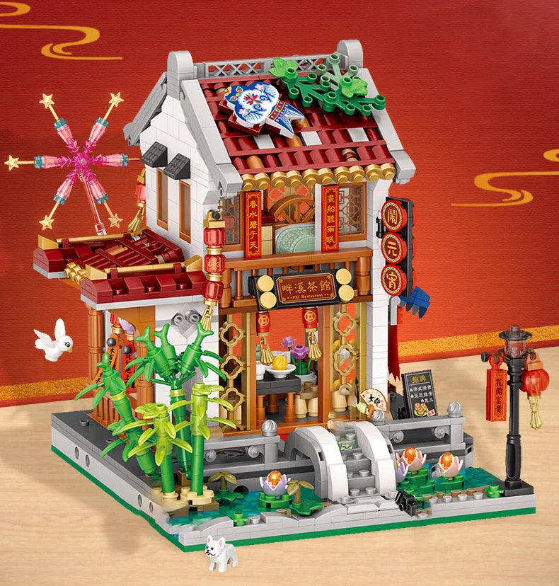 LOZ 1923 Street View Lantern Festival Pavilion Building Block Set