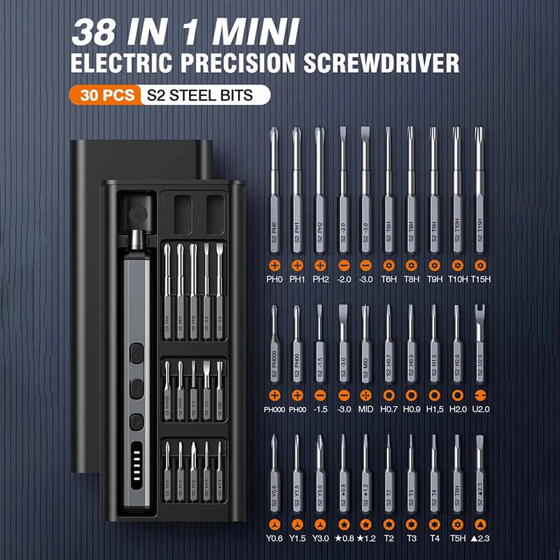 Mini Electric Precision Screwdriver, 38 in 1 Magnetic Bits, Torque Control, DIY Tools, Repair Tool Kit for iPhones, Switch,PS5