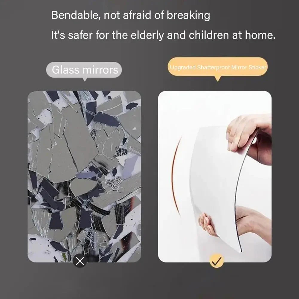 Acrylic Mirror Sheet Frameless Bathroom Wall Mirror Stickers Adhesive Bathroom Vanity Mirrors Waterproof Room Wall Decor For