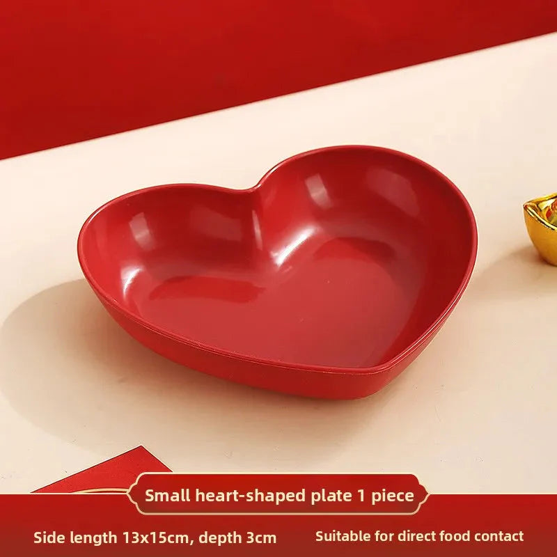 Red Heart Shaped Plates Set for Wedding and Festival Candy and Snack Serving Cake and Snack Plate Kitchen Utensils