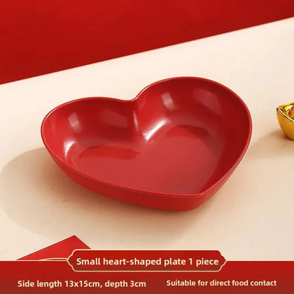 Red Heart Shaped Plates Set for Wedding and Festival Candy and Snack Serving Cake and Snack Plate Kitchen Utensils