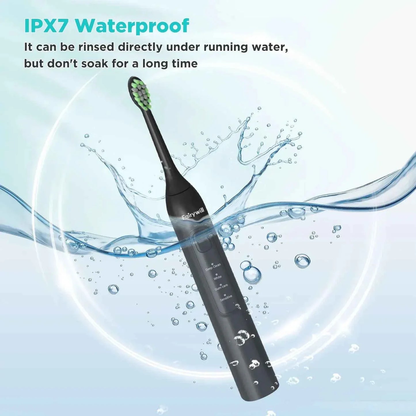 Fairywill FW-Y05 Electric Sonic Toothbrush - Rechargeable Adult Toothbrush with 8 Replacement Heads