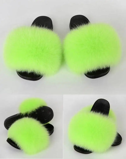 Summer Women Fur Slides Fluffy Furry Slippers Indoor Fuzzy Flip Flops Casual Outdoor Flat Ladies Fur Sandals Plush House Shoes