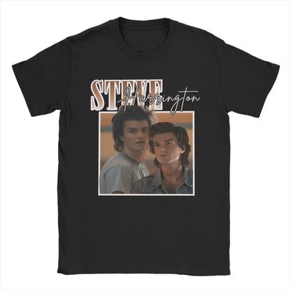 Men T-Shirts Steve Harrington Fun Cotton Tees Short Sleeve Christmas T Shirt Crewneck Clothes Graphic Printed