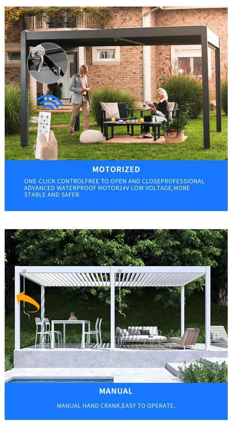 3X3Bioclimatic Pergola Aluminium Pergola Outdoor  Aluminum Pergola Gazebo Manual Pavilion Louver Roof Pergola Carport