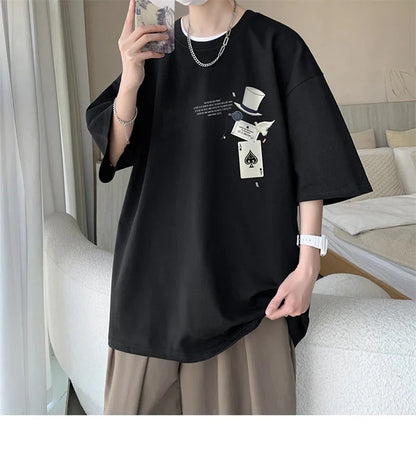 Men's Cotton T-shirts White 5XL Fashion Mens Oversized T Shirt Funny Print Summer Casual Wear Tee Shirts for Men Male Clothes
