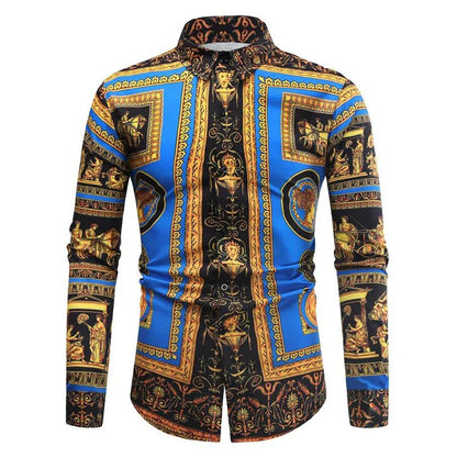 Baroque Floral Royal Shirts Men Luxury Print Designer Tops Paisley Pattern Flowers Fashion Western Long Sleeve Shirt Camisas