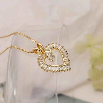 Mafisar Non-Fading Gold Color 316L Stainless Steel Party Jewelry Shiny AAA CZ Zircon Heart Pendants Necklaces For Women