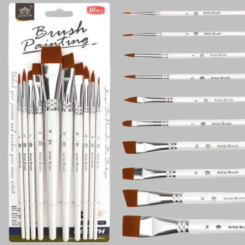 10pcs Multifunctional Art Painting Brushes Set Artist Art Painting Hook Line Watercolor Gouache Oil Painting Brush Art Supplies