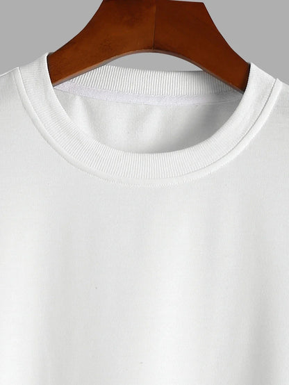 Men's 100% pure cotton summer loose comfortable casual  PARIS print large round neck long sleeve T-shirt top