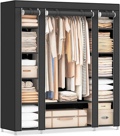 Efoee 69 Inch Wardrobe Organizer, Bedroom Portable Wardrobe, Clothes Rail With Non-Woven Cover, Clothes Storage Rack