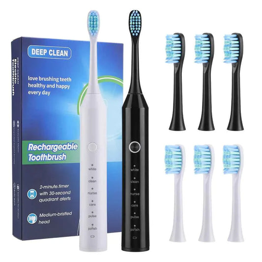 Sonic Electric Adult Toothbrush Rechargeable for Adult Smart Timer Whitening Toothbrush With 4 Replacement Brush Heads 6 Modes
