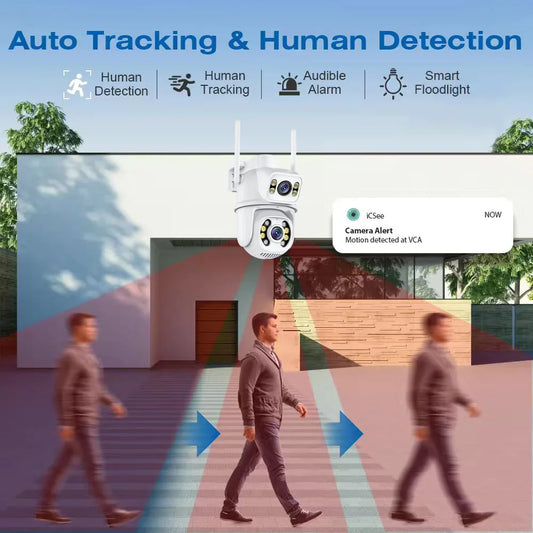 8MP 4K Dual Lens Wifi Camera Ai Auto Tracking Waterproof Security CCTV Video Surveillance Camera Police Light Alarm IP Camera