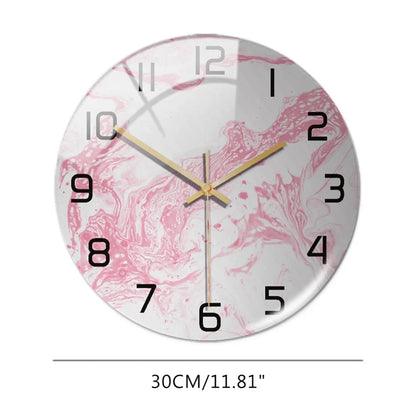 Black Gold Marble Metal Needle Modern Acrylic Round Clock 12"