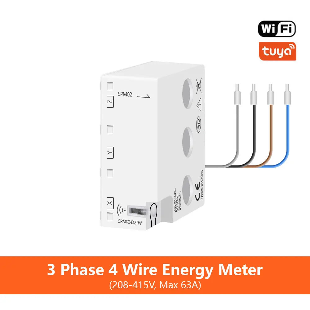Smart 3-Phase 4-Wire WiFi Power Monitor 63A - Bidirectional Solar Energy Meter with Tuya App Control & Real-Time Analytics
