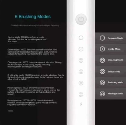 Sonic Electric Toothbrush for Adults IPX7 Waterproof DuPont Brush Head USB Rechargeable High Frequency Cleaning 6 Cleaning Modes