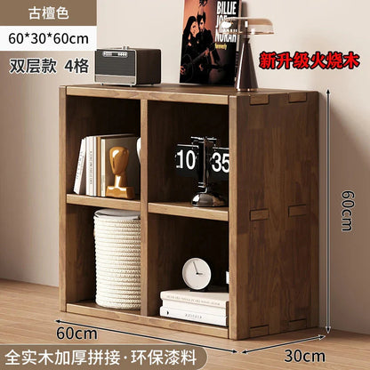 Solid Wood Short Bookshelf Floor Storage Cabinet Grid Organizer Shelf for Living Room Home & Kindergarten Display Unit