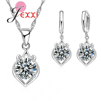 Charming Luxury Elegant Rhinestone Pendant Jewelry Set Include 925 Sterling Silver Necklace/Earring Sets