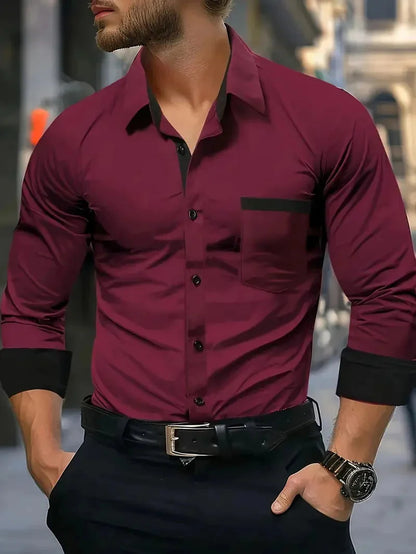 Men's shirt checkered striped geometric lapel street print long sleeved clothing fashionable streetwear designer casual