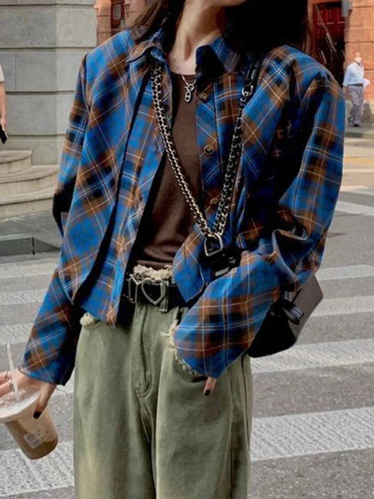 Checkered shirt women's 2024 spring new design sense niche French chic long sleeved shirt  retro top  womens tops