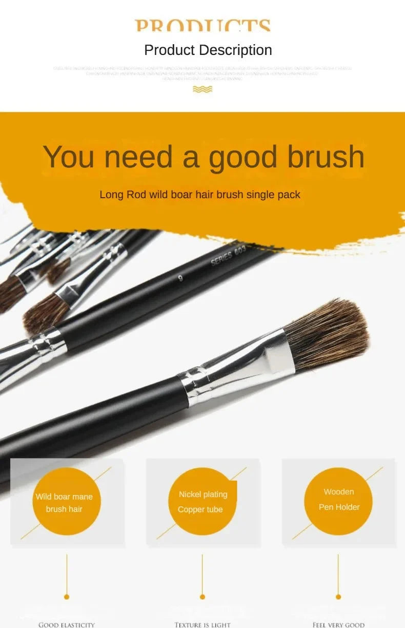 6pc new concept paintbrush wild boar mane oil painting brush water powder acrylic nail round head long black pole paintbrush set
